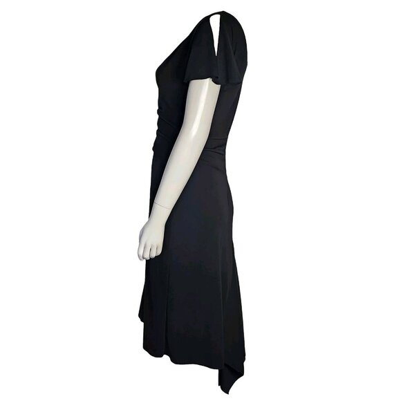 NEWPORT NEWS Solid All Black Short Sleeve Pullover V Neck Dress Womens Size 4 - Picture 2 of 6